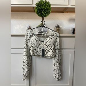Lulu’s Long Sleeve Polka Dot Crop Top - Medium - NWT